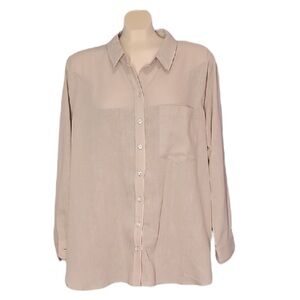 💚 My Style Beige Button-Up Shirt, Size 1X